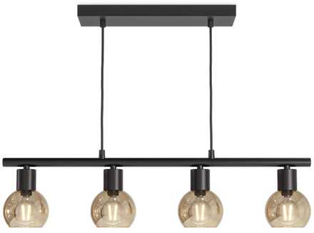Glazura - LED Hanglamp 4 Lichts - Glazen bollen - Amber glas - Zwart - E14 fittingen