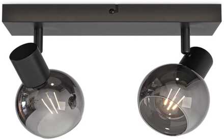 Glazura - LED Plafondlamp 2 spots - Glazen bollen - Smokey glas - Zwart - E14 fittingen