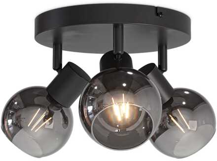 Glazura - LED Plafondlamp 3 spots - Glazen bollen - Smokey glas - Zwart - E14 fittingen