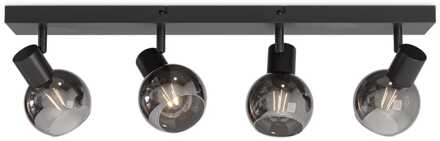 Glazura - LED Plafondlamp 4 spots - Glazen bollen - Smokey glas - Zwart - E14 fittingen