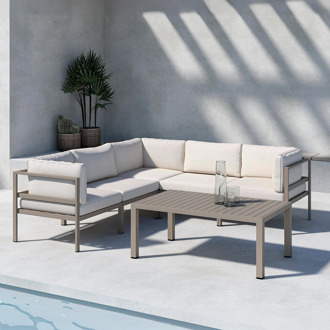 Glen aluminium modulair tuin bankelement taupe met beige zitkussens - 74 x 65 cm