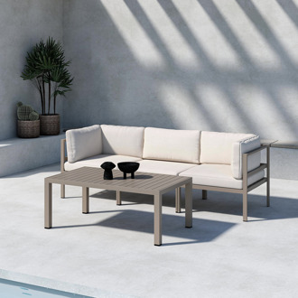 Glen aluminium modulair tuin hoekelement taupe met beige zitkussens - 74 x 65 cm