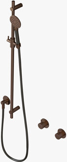 Glijstangset Hotbath Cobber Met Wandaansluitbocht En Handdouche Verouderd Messing Living Colours