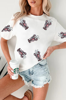 Glinsterende Kreeften Applicatie T-shirt - maat L Wit