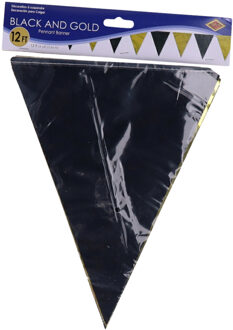 Glitter and glamour Vlaggenlijn - zwart en goud - 360 cm - folie - glimmend - versiering