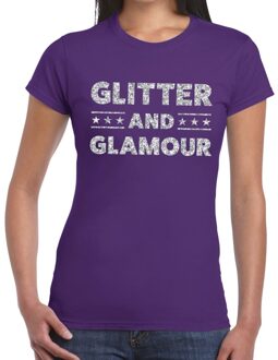 Glitter and Glamour zilver glitter tekst t-shirt paars dames L