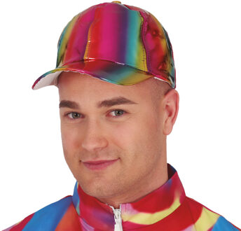 Glitter baseballcap petje - multi colour metallic - verkleed accessoires - volwassenen - Eighties