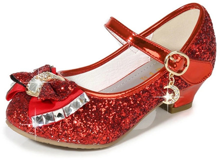 Glitter Children Party Shoes Girl Heels Sequin Bow Princess Red Shoes Teens Girls Dance Dress Up Shoes For Kids KS572