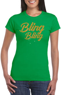 Glitter glamour feest t-shirt dames - bling bling goud - groen M