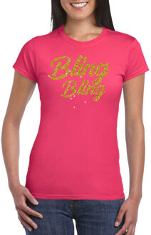 Glitter glamour feest t-shirt dames - bling bling goud - roze XL