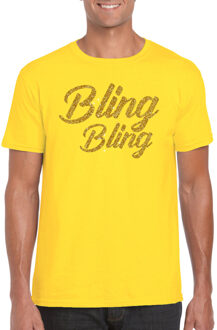 Glitter glamour feest t-shirt heren - bling bling goud - geel S