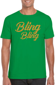 Glitter glamour feest t-shirt heren - bling bling goud - groen 2XL