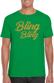 Glitter glamour feest t-shirt heren - bling bling goud - groen S