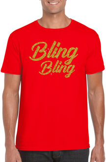 Glitter glamour feest t-shirt heren - bling bling goud - rood XL
