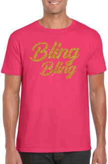 Glitter glamour feest t-shirt heren - bling bling goud - roze 2XL
