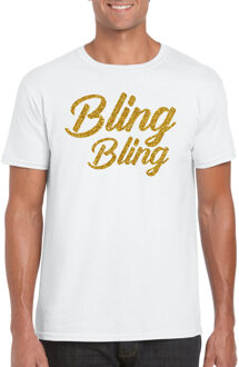 Glitter glamour feest t-shirt heren - bling bling goud - wit M