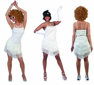 Glitter jurkje met franjes wit Wit - Transparant