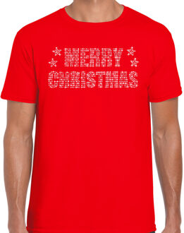 Glitter kersttrui t-shirt - rood - voor heren - Merry Christmas XL