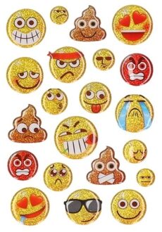 Glitter smileys stickervel 15 stuks - Stickers Multikleur