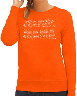 Glitter Super Mama sweater oranje Moederdag cadeau rhinestones steentjes voor dames 2XL