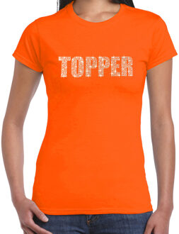 Glitter t-shirt oranje Topper rhinestones steentjes voor dames - Glitter shirt/ outfit S