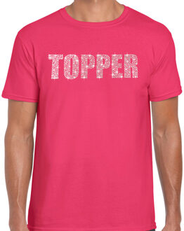 Glitter t-shirt roze Topper rhinestones steentjes voor heren - Glitter shirt/ outfit M