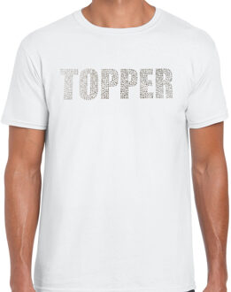 Glitter t-shirt wit Topper rhinestones steentjes voor heren - Glitter shirt/ outfit L