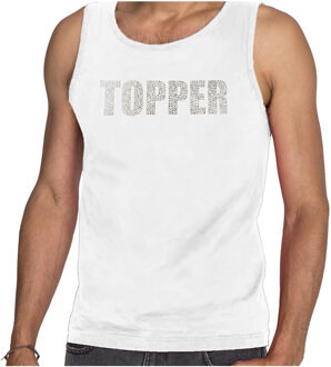 Glitter tanktop wit Topper rhinestones steentjes voor heren - Glitter tanktop/ outfit M