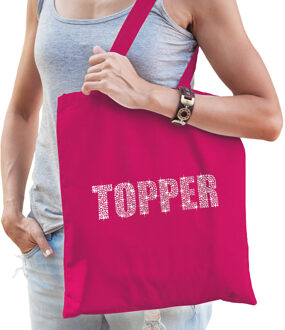 Glitter Topper cadeau katoenen tas roze rhinestones steentjes voor dames en heren - Glitter tassen - Feest Boodschappent