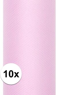 Glitter tule stof - 10x rollen - lichtroze - 15 x 900 cm - hobbyartikelen/knutselspullen - gaatjesst