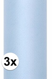 Glitter tule stof - 3x - lichtblauw - 15 x 900 cm - hobbyartikelen/knutselspullen - gaatjesstof