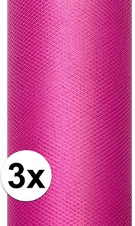 Glitter tule stof - 3x rollen - fuchsia roze - 15 x 900 cm - hobbyartikelen/knutselspullen - gaatjes