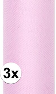 Glitter tule stof - 3x rollen - lichtroze - 15 x 900 cm - hobbyartikelen/knutselspullen - gaatjessto