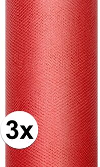 Glitter tule stof - 3x - rood - 15 x 900 cm - hobbyartikelen/knutselspullen