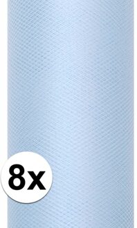 Glitter tule stof - 8x rollen - lichtblauw - 15 x 900 cm - hobbyartikelen/knutselspullen - gaatjesst