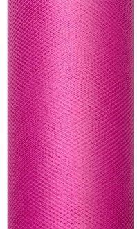 Glitter tule stof - fuchsia - 15 x 900 cm - hobbyartikelen/knutselspullen