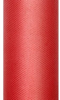 Glitter tule stof - rood - 15 x 900 cm - hobbyartikelen/knutselspullen