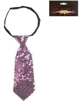 Glitter verkleed stropdas - paars - kort model - pailetten - 22 cm