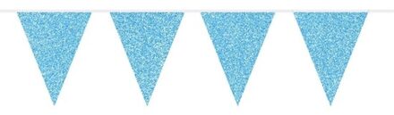 Glitter vlaggenlijn slinger - 2x - lichtblauw - vlaggetjes - 10 meter - babyshower/geboorte jongen
