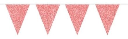 Glitter vlaggenlijn slinger - lichtrood - vlaggetjes - 10 meter - glitter and glamour thema