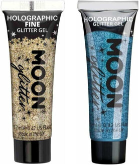 Glittergel fijn set - voor lichaam en gezicht - goud en blauw