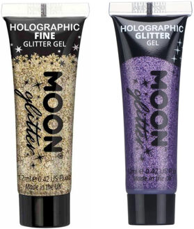 Glittergel fijn set - voor lichaam en gezicht - goud en paars