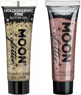 Glittergel fijn set - voor lichaam en gezicht - goud en rose goud