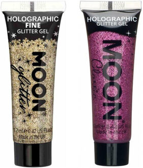 Glittergel fijn set - voor lichaam en gezicht - goud en roze