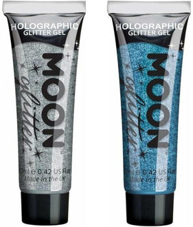 Glittergel fijn set - voor lichaam en gezicht - zilver en blauw