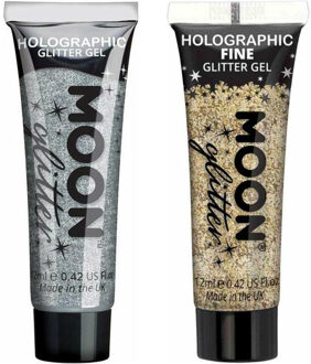 Glittergel fijn set - voor lichaam en gezicht - zilver en goud