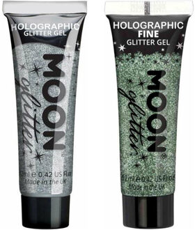 Glittergel fijn set - voor lichaam en gezicht - zilver en groen