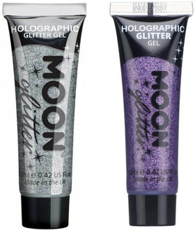 Glittergel fijn set - voor lichaam en gezicht - zilver en paars