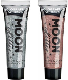 Glittergel fijn set - voor lichaam en gezicht - zilver en rose goud