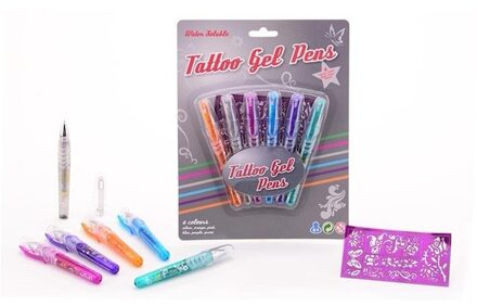 Glittergel tattoo pennen 6 stuks - Schmink attributen